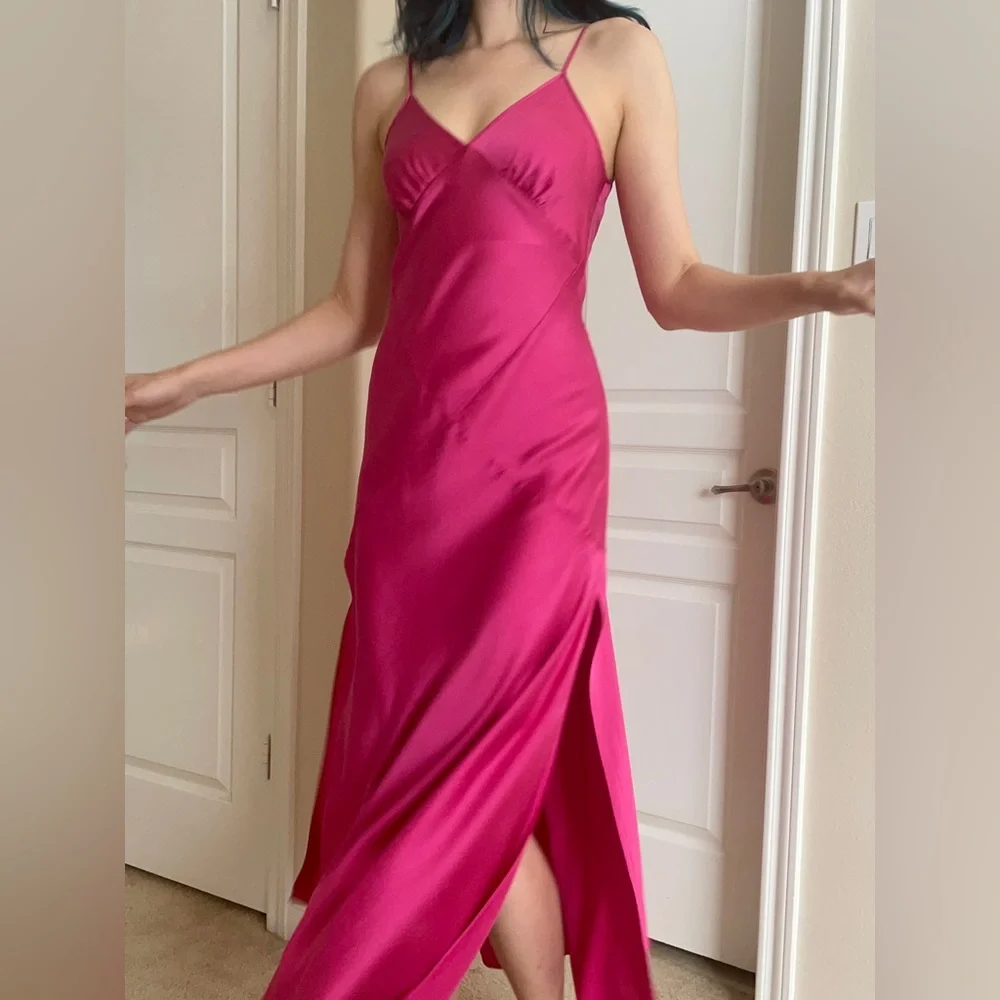 Vintage Y2K Rare Victoria Secret 100% Silk Hot Pink Maxi Slip Dress Nightgown - Picture 2 of 12